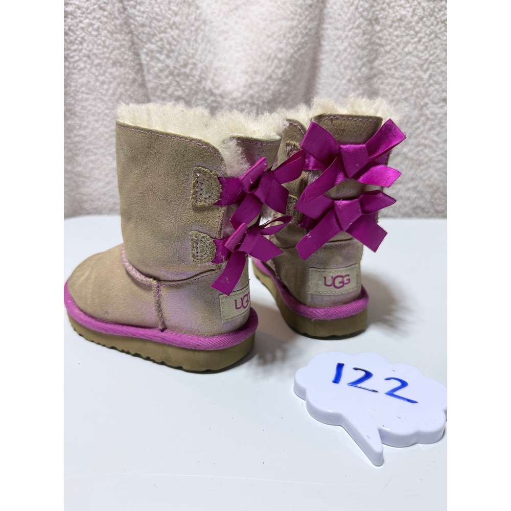 UGG Bailey Bow II Metallic Tan Magenta Pink Glitter Boots Toddler 8 1106430T
